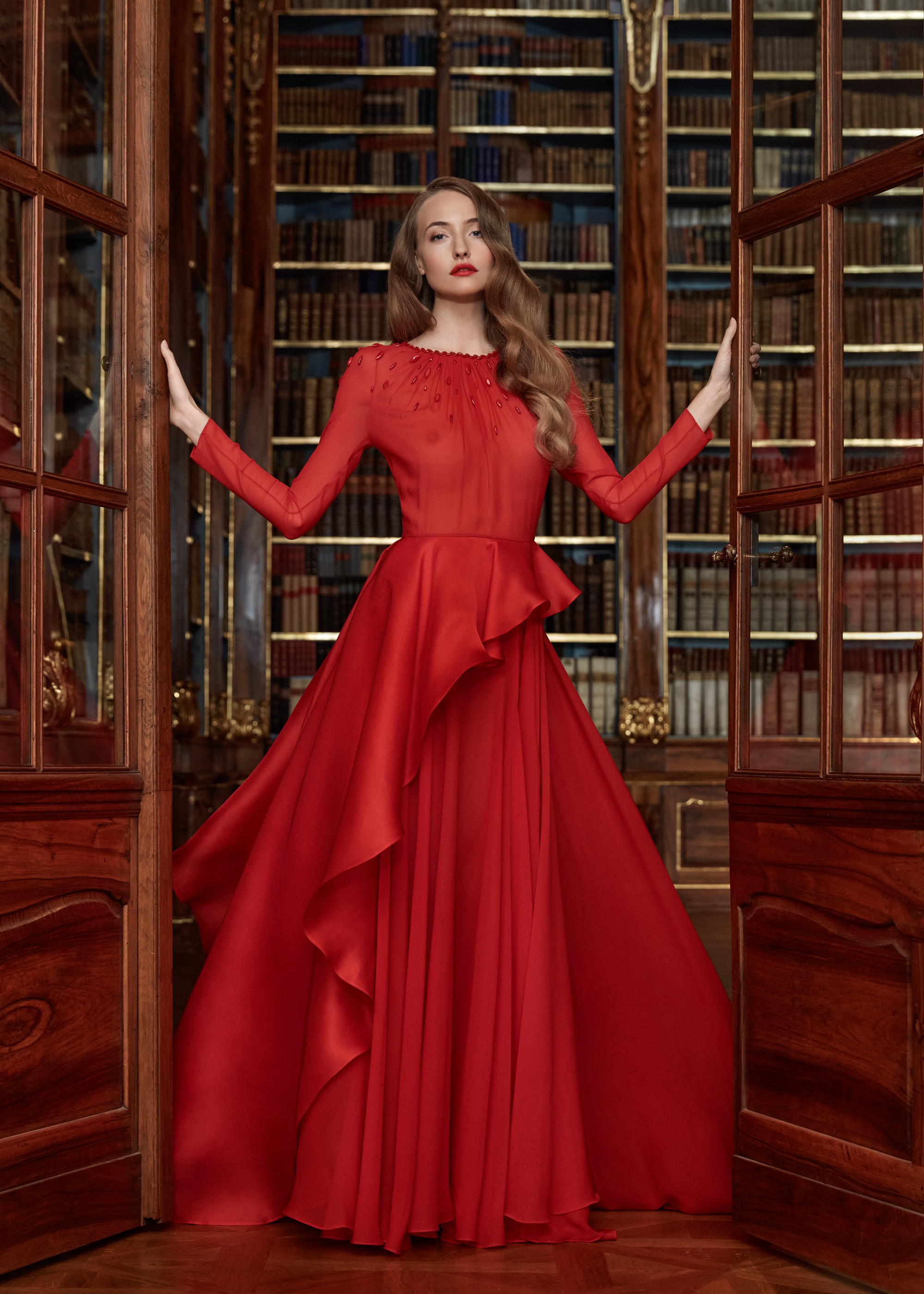 Haute couture red clearance dress